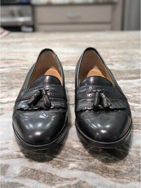 🖤 Johnston & Murphy Black Leather Tassel Loafers | Size 10.5M | Vintage | GUC